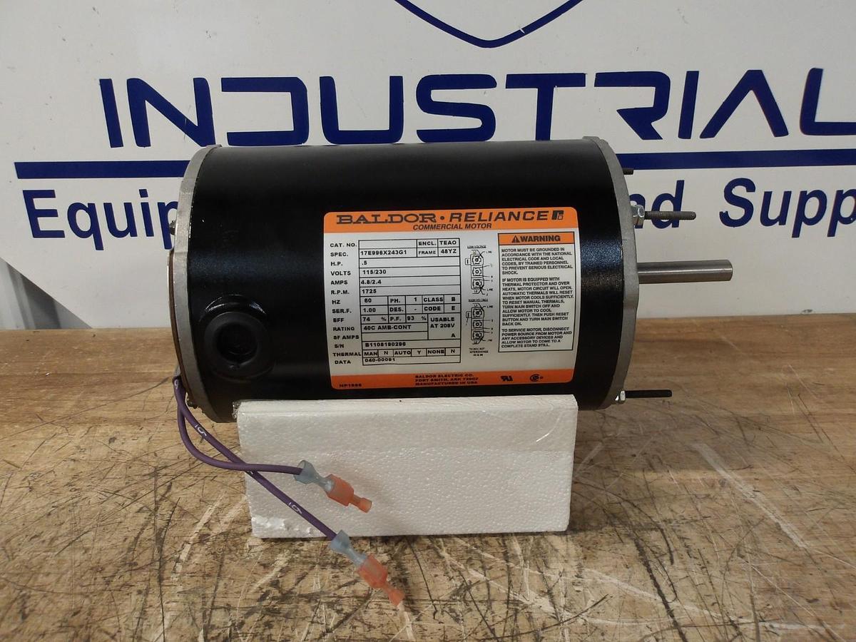 BALDOR RELIANCE .5 HP MOTOR, 1 PHASE, 115/230 V, 1725 RPM, FR 48YZ, #69933G NIB
