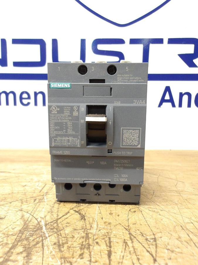 SIEMENS 100 AMP BREAKER 3VA4110-4ED34-0AA0, #123927G NIB