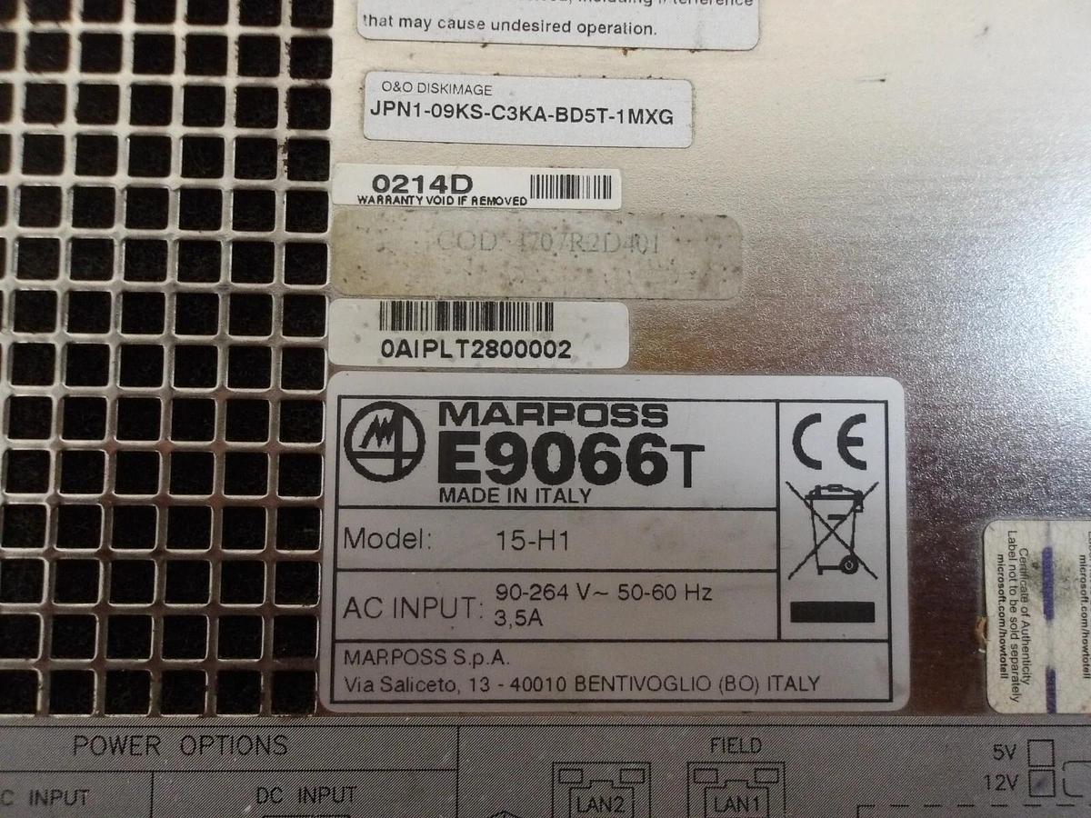 Used MARPOSS E9066T INDUSTRIAL COMPUTER 15-H1, #417323G PARTS ONLY