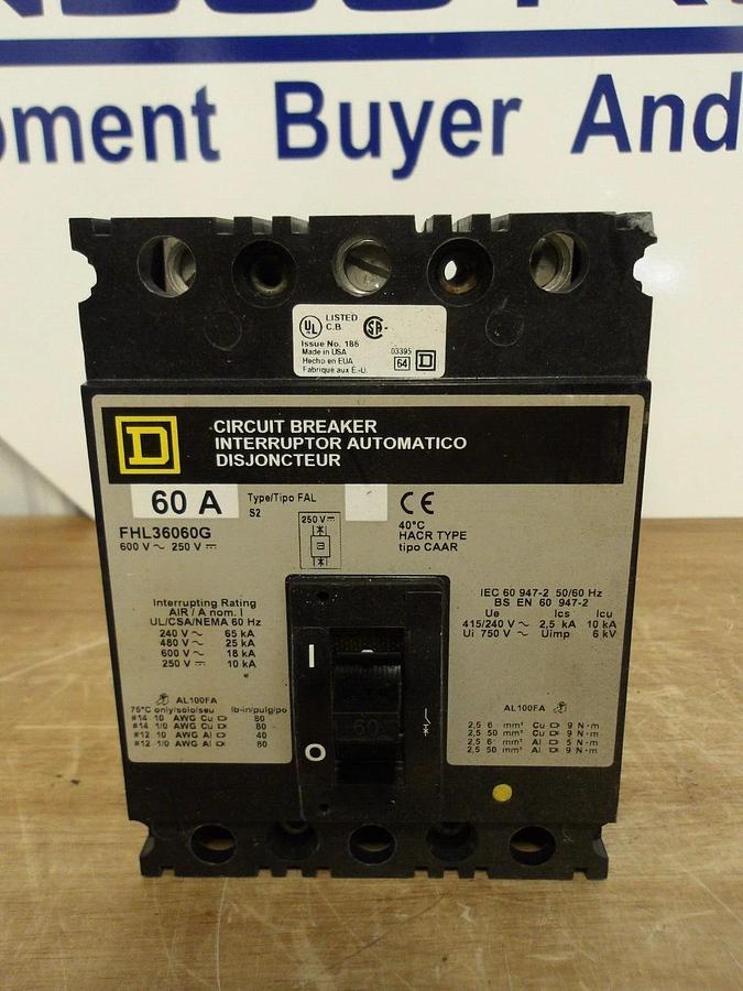 SQUARE D 60 AMP BREAKER 600/250 V, #2211025G NIB