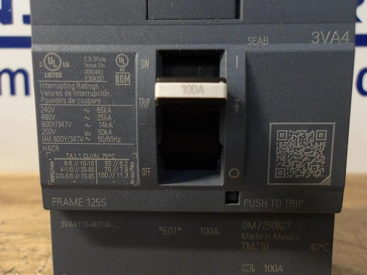 SIEMENS 100 AMP BREAKER 3VA4110-4ED34-0AA0, #123927G NIB
