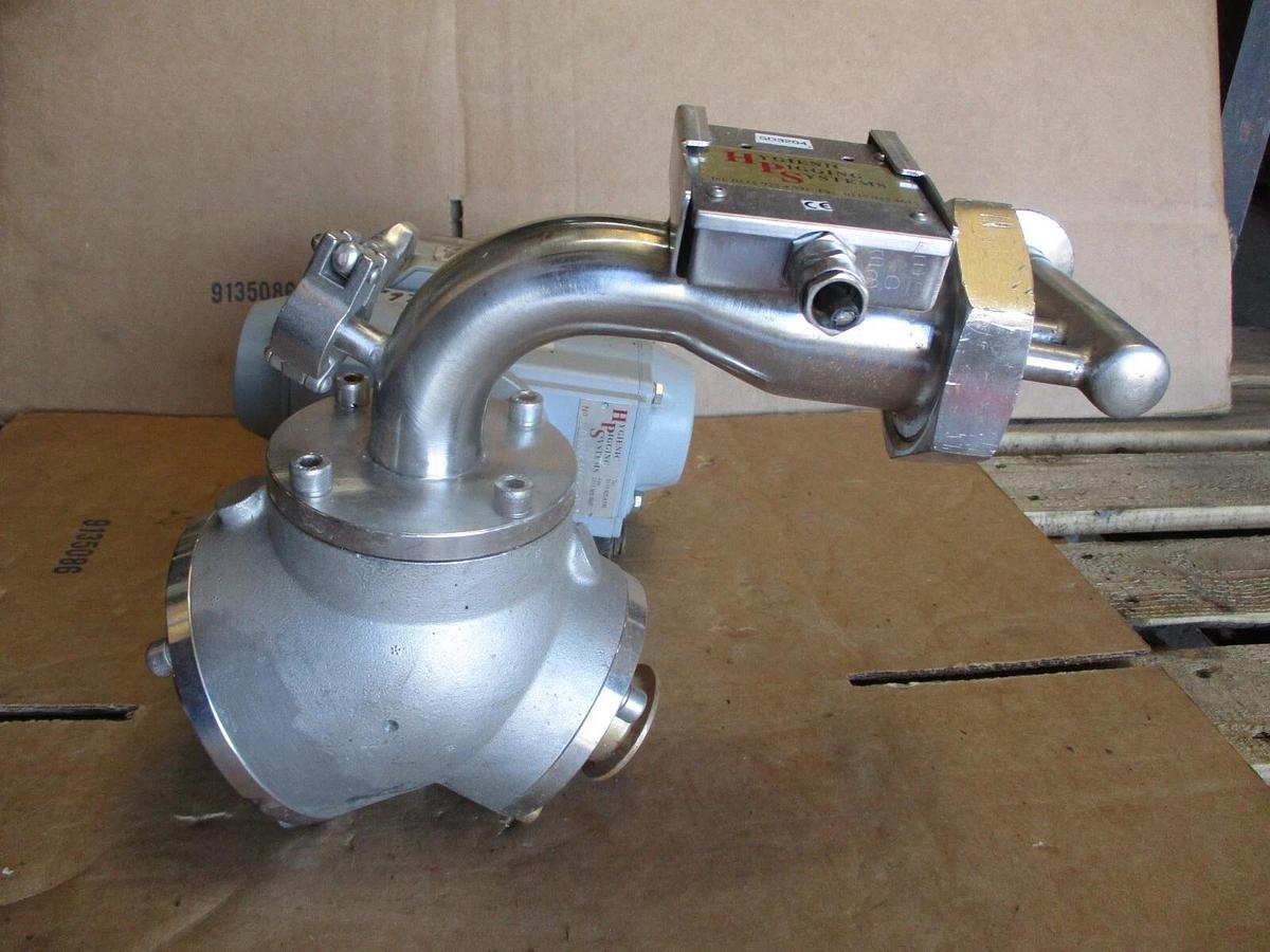 Used HYGIENIC PIGGABLE 3-WAY STAINLESS 1-1/2" DIVERTER VALVE W/ ACTUATOR, #971026J