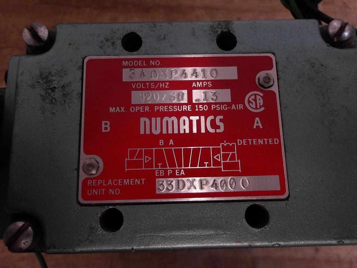Used NUMATICS 34DXP4410 AIR SOLENOID VALVE, 120 V, #62908G NEW