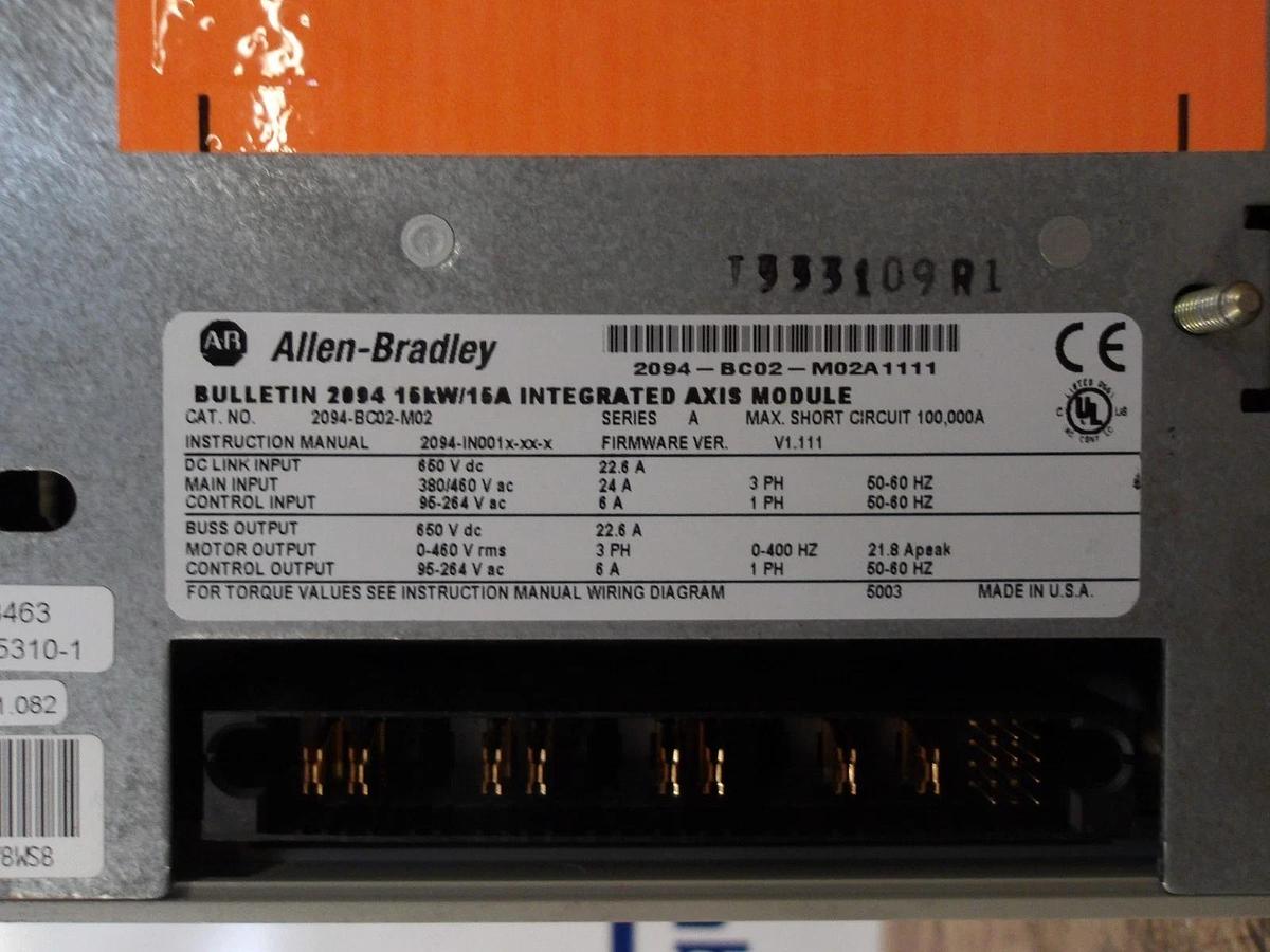 Used ALLEN BRADLEY KINETIX 6000 SERVO DRIVE & POWER SUPPLY 2094-BC02, #2261246G REMAN