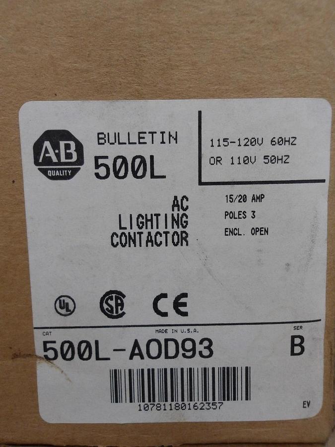 ALLEN BRADLEY 500L-A0D93 LIGHTING CONTACTOR AC, #520235GNIB