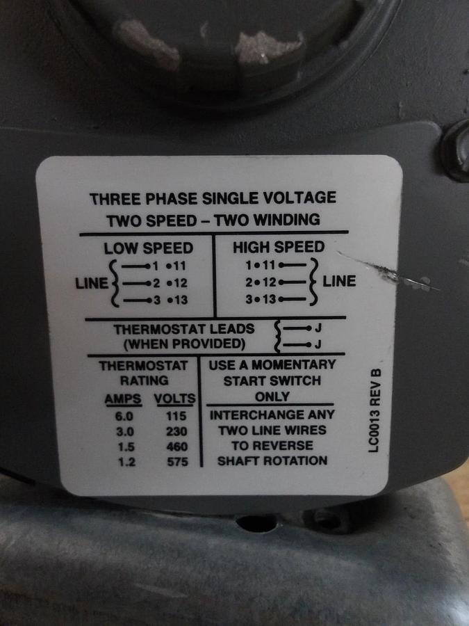 Used ACCO 0.5/0.17 HP HOIST MOTOR W/ BRAKE, FR 56C, 460 V, 1675/550 RPM, #64925G USED