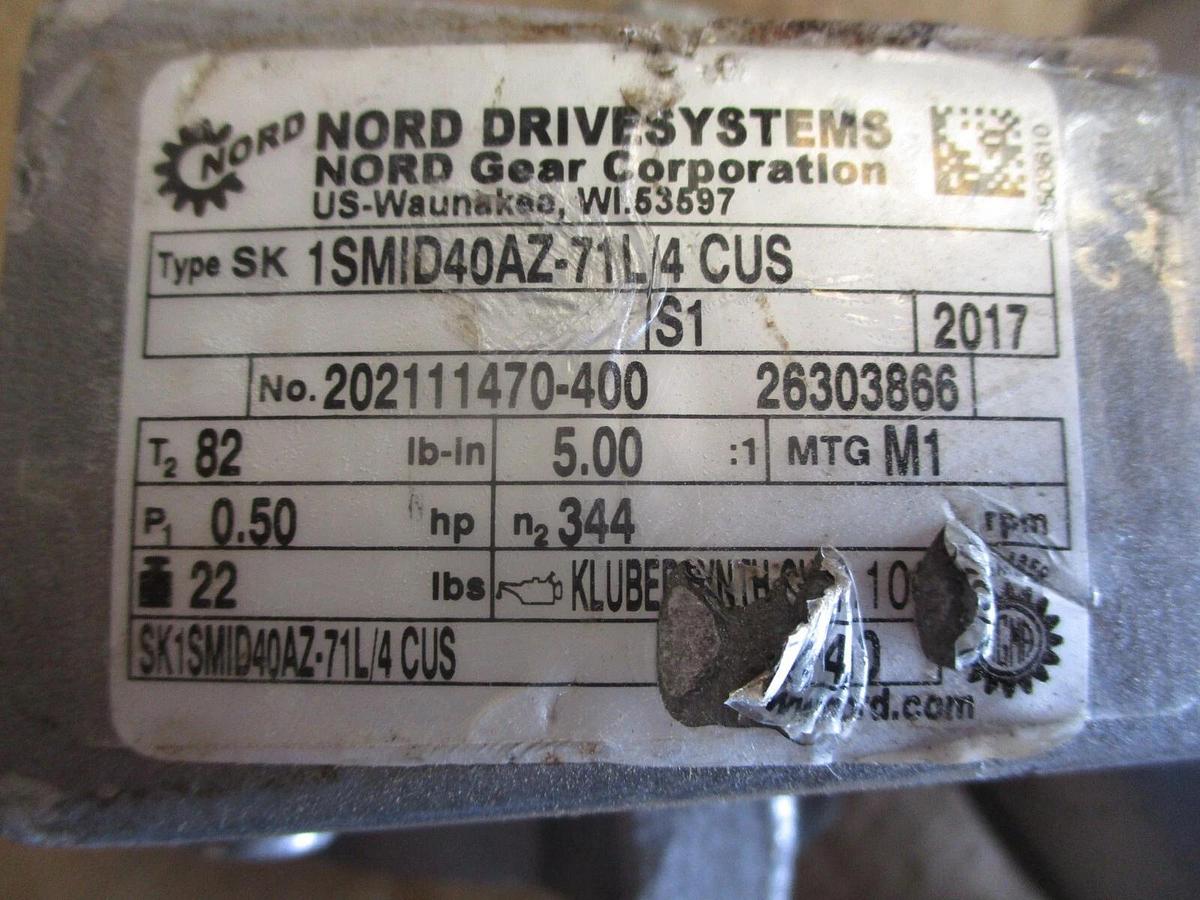 Used NORD .5 GEARMOTOR, #6121020J NEW