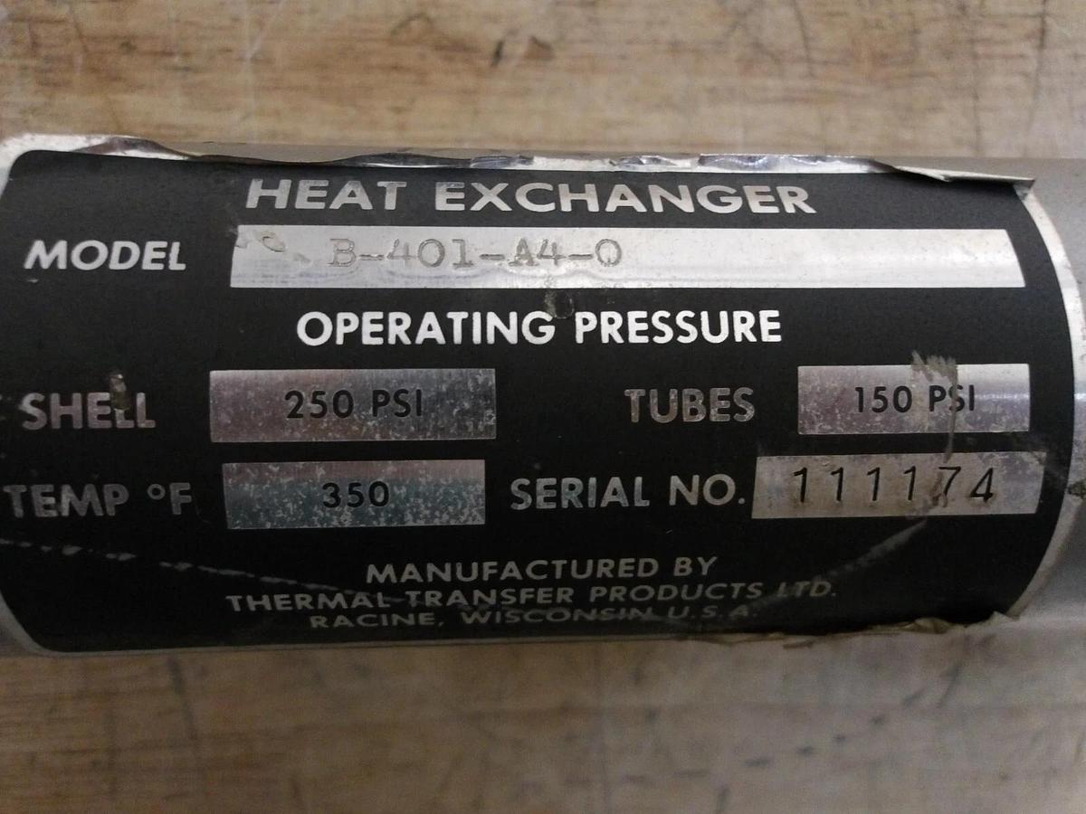 Used THERMAL TRANSFER B-401-A4-O HEAT EXCHANGER 1-1/4" X 1/2", #511130G NEW