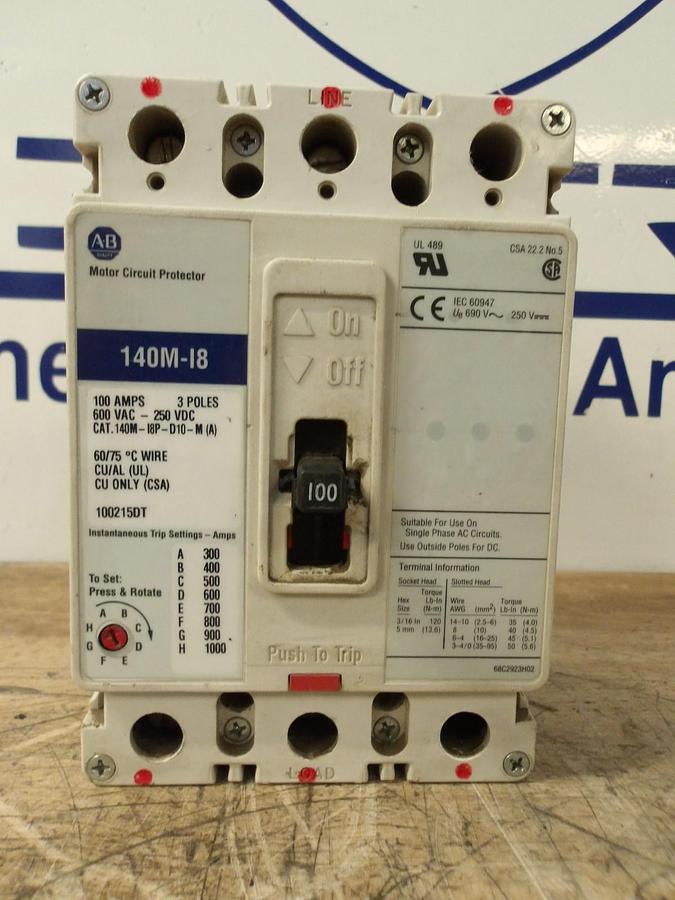 Used ALLEN BRADLEY 100 AMP BREAKER 600VAC/250VDC, #629257G USED