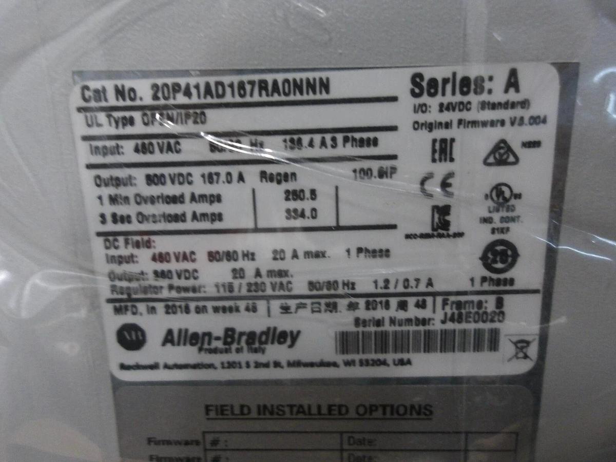 ALLEN BRADLEY 100 HP DC POWERFLEX 20P41AD167RA0NNN, #317320G NIB