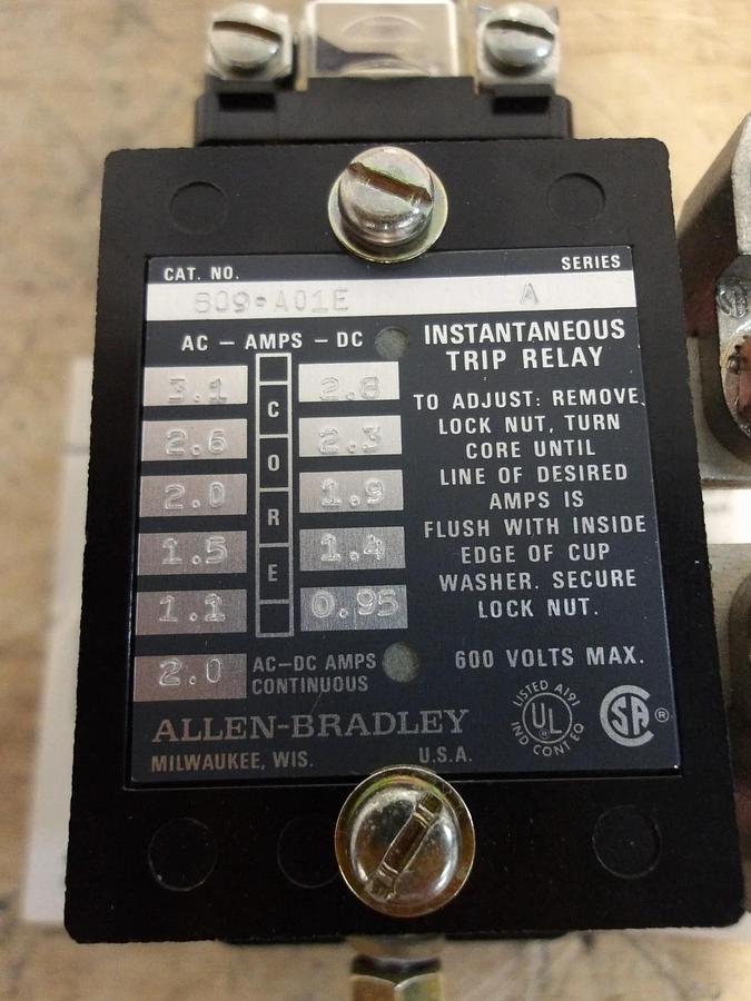 Used ALLEN BRADLEY 809-A01E INSTANTANEOUS TRIP RELAY, #514132G NEW