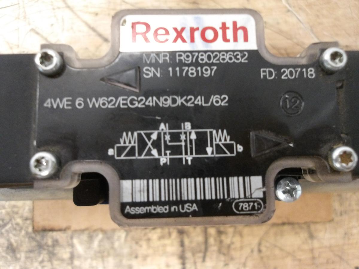 Used REXROTH 4WE6W62/EG24N9DK246/62 SOLENOID DIRECTIONAL VALVE, #831214G USED