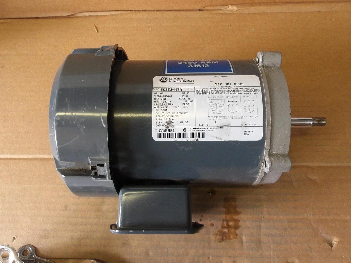 Used GE 1/2 HP MOTOR, FR 56J, 3450 RPM, 200-230/460 V, #1141004G USED