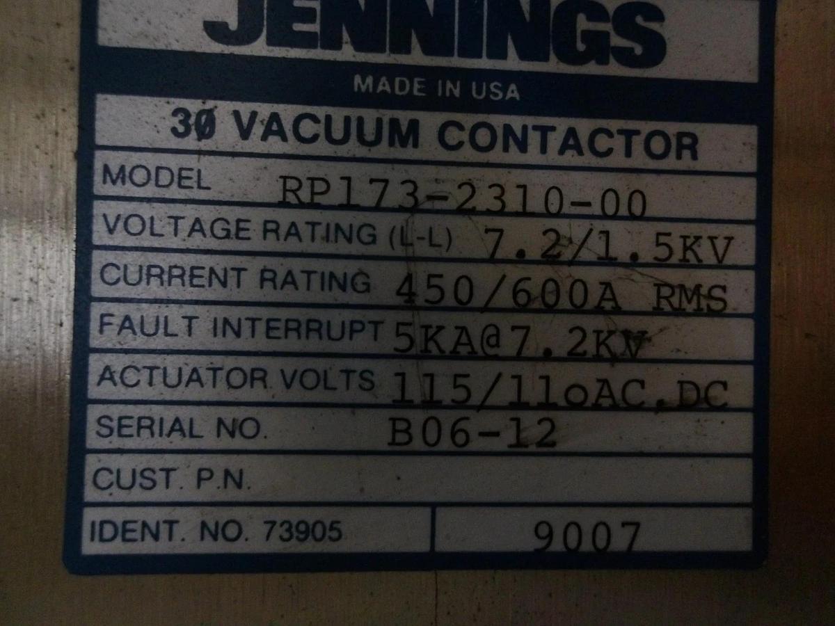Used JENNINGS 30 VACUUM CONTACTOR BD173-2310-00, #361133G NEW