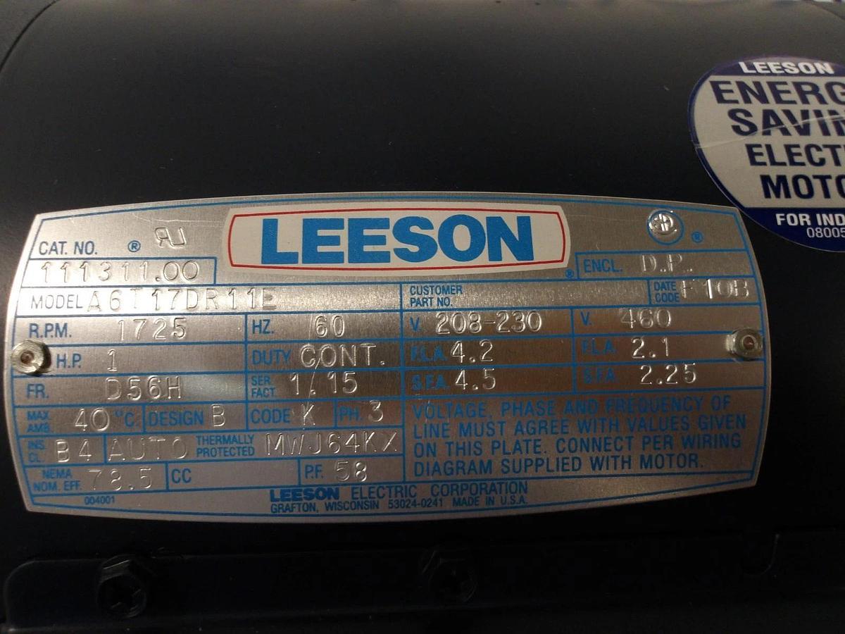 LEESON 1 HP MOTOR, 208-230 V, 1725 RPM, FR D56H, #691032G NIB