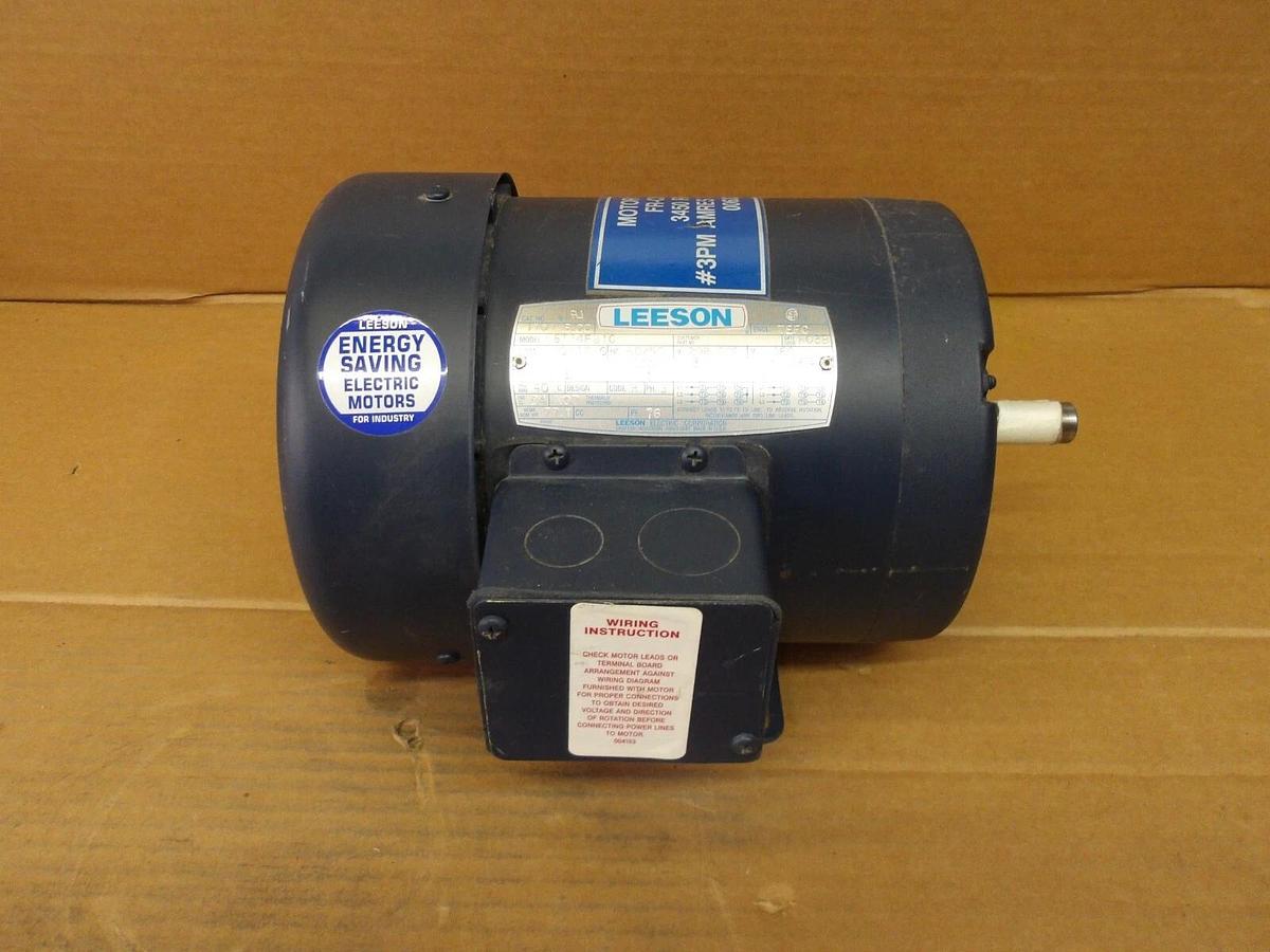 Used LEESON 1 HP MOTOR, FR C56, 3450/2850 RPM, 208/230-460 V, #114840G NEW