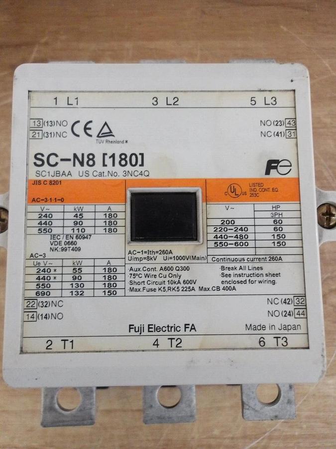 Used FUJI SC-N8 INDUSTRIAL CONTACTOR CNC4Q, 180 A, #2251113G NEW