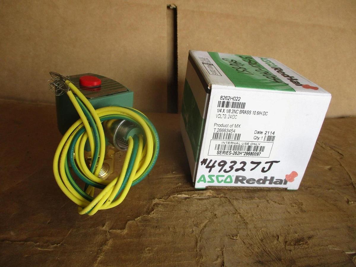 ASCO RED-HAT II 1/4" BRASS SOLENOID VALVE 8262H022, #49327J NIB