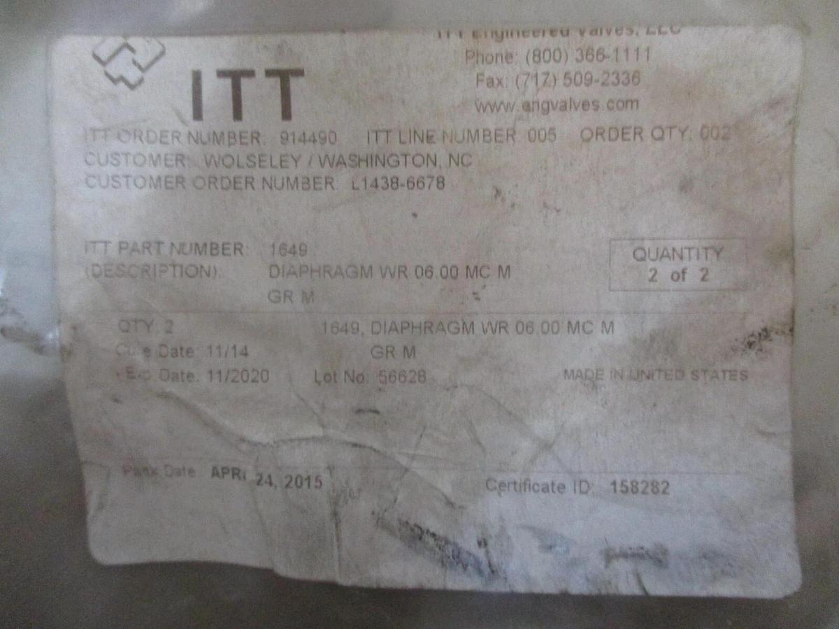 Used ITT 1649 DIAPHRAGM, #117912J NEW