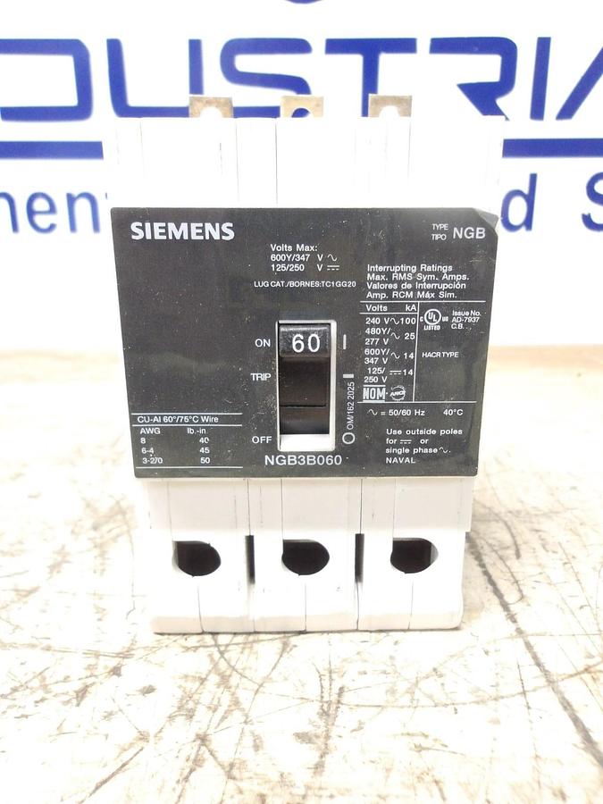 Used SIEMENS 60 AMP BREAKER 240-480/600 V, #78947G NEW