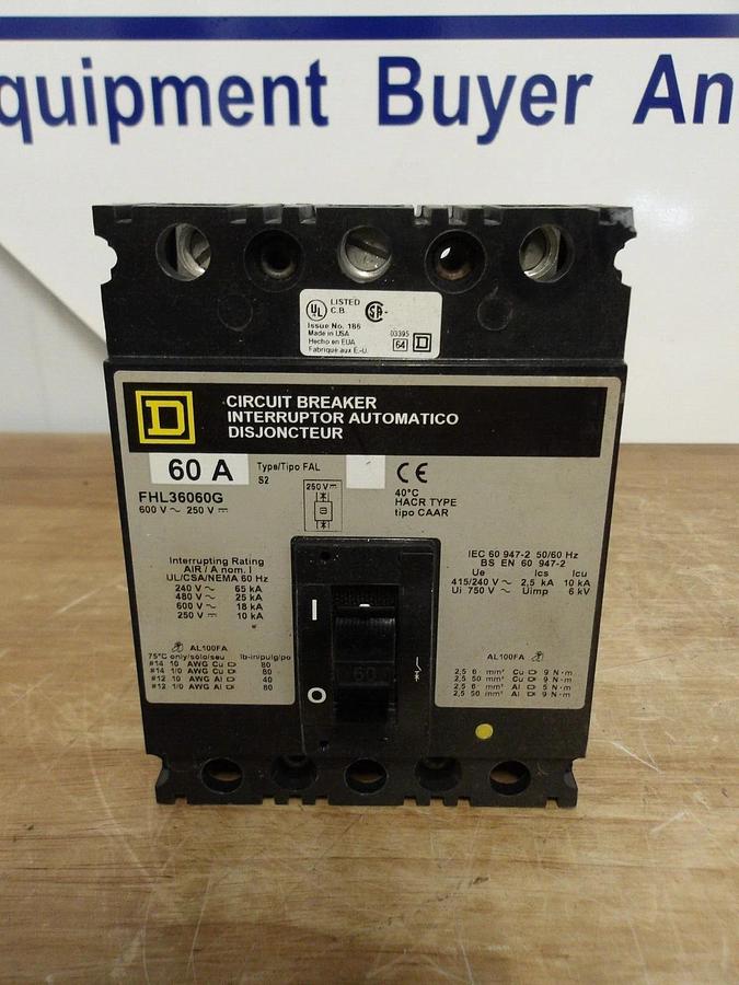 SQUARE D 60 AMP BREAKER 600/250 V, #2211025G NIB