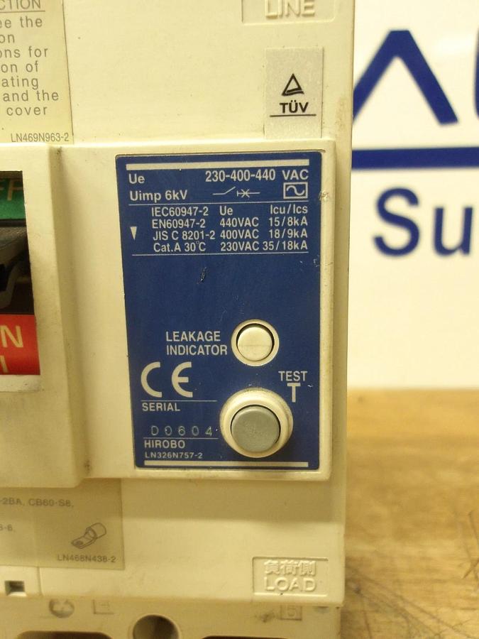 Used MITSUBISH 200 AMP CIRCUIT BREAKER NV225-CWU, #123208G USED