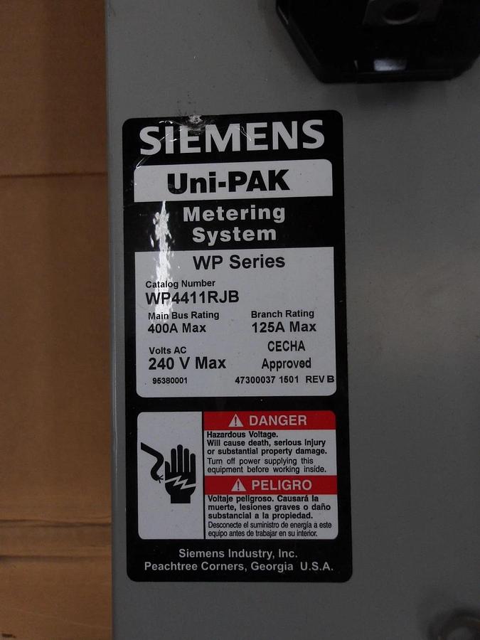 SIEMENS 4 GANG METERING SYSTEM WP441RJB, 240 V, 125 A, #610335G NIB