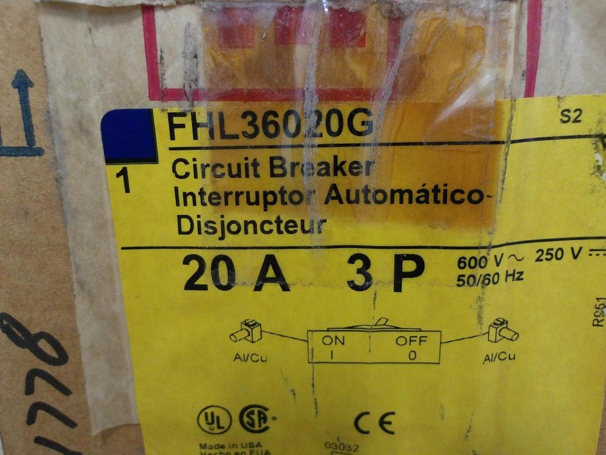 SQUARE D 20 AMP BREAKER 600/250 V, #2211225G NIB