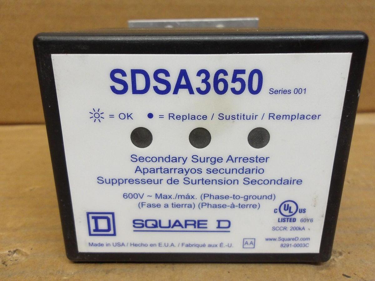 Used SQUARE D SDSA3650 SURGE ARRESTER, SERIES 001, #1113814G USED