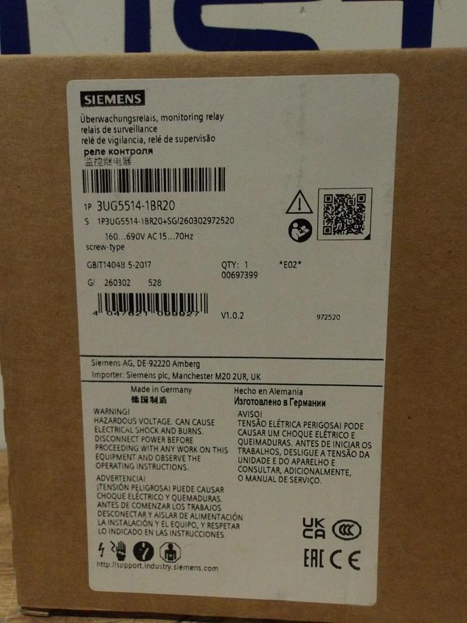 SIEMENS 3UG5514-1BR20 NETWORK MONITORING RELAY, #713906G NIB