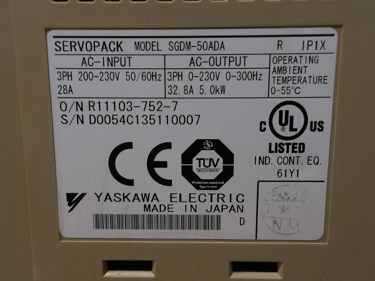 Used YASKAWA SGDM-50ADA SERVO PACK, #1230840G USED