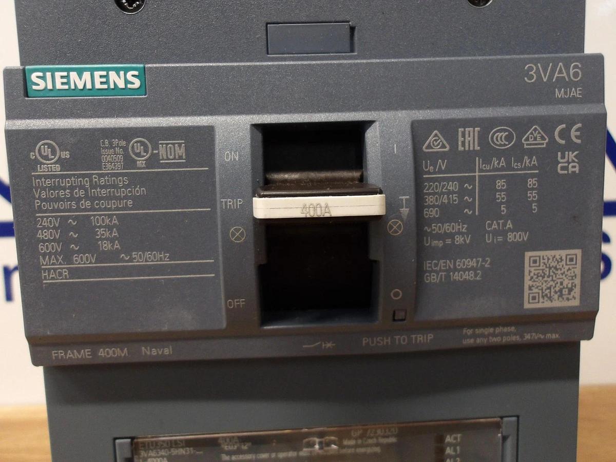 Used SIEMENS 400 AMP BREAKER 3VA6340-5HN31-0AA0, #11251206G NIB