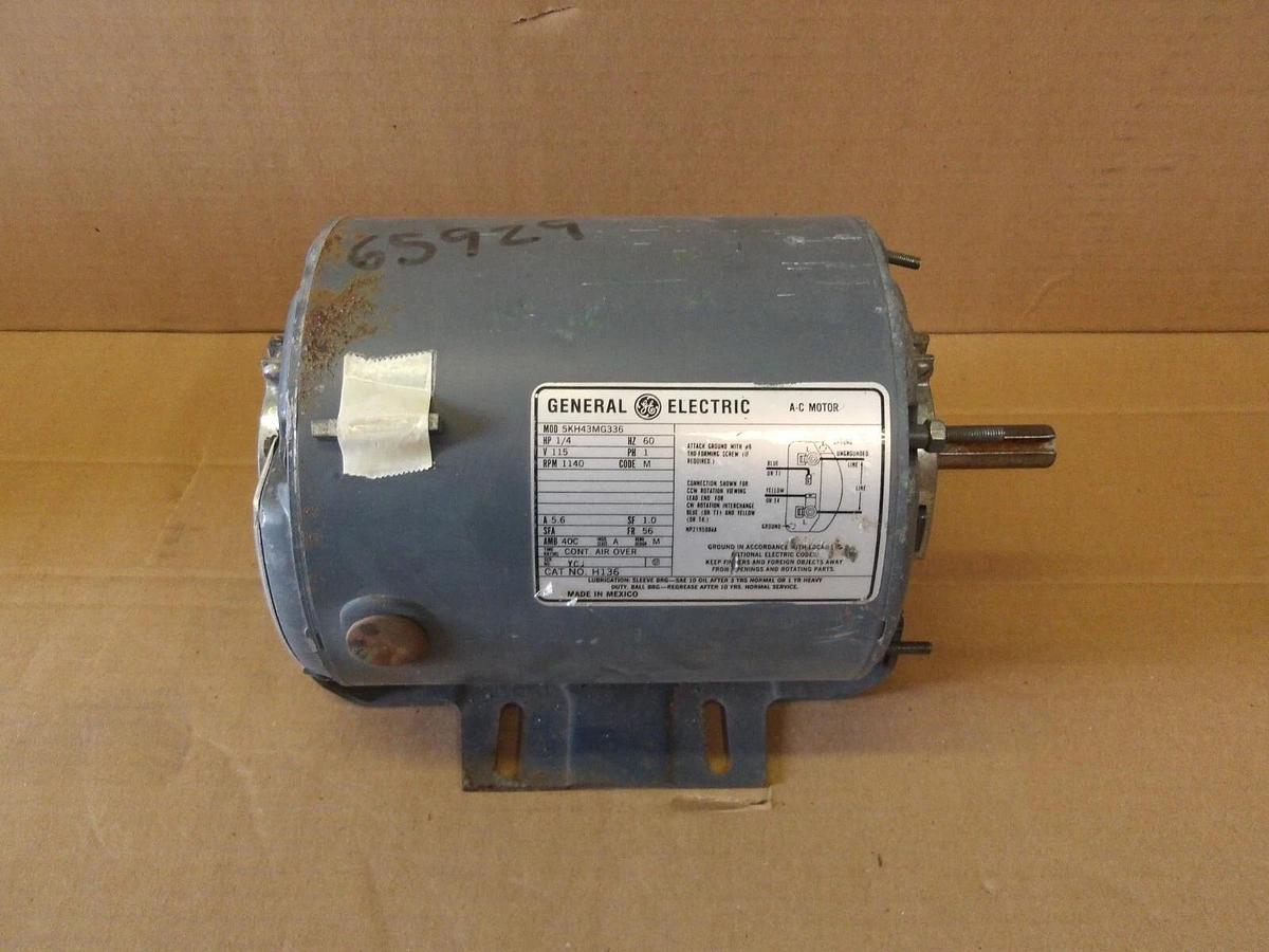 Used GENERAL ELECTRIC 1/4 HP AC MOTOR, FR 56, 1140 RPM, 115 V, PH 1, #1122915G NEW