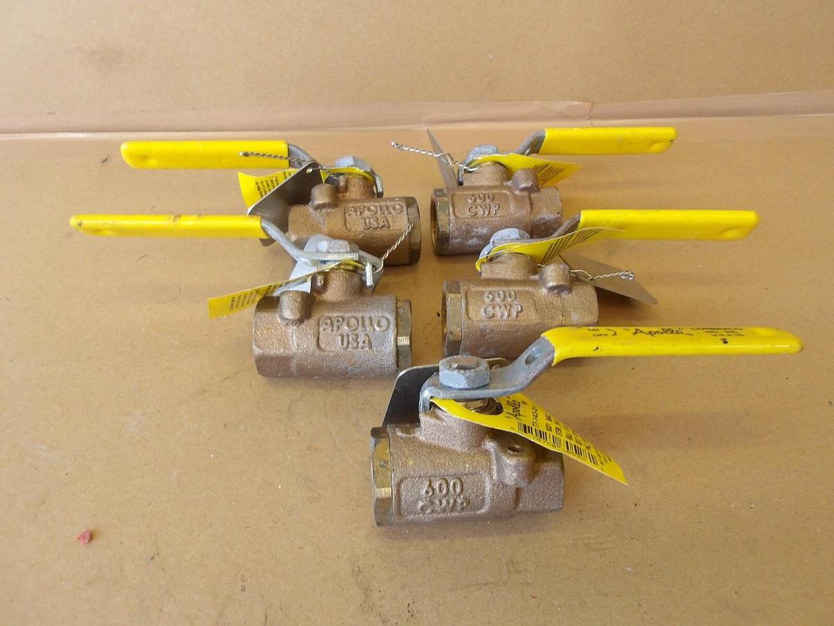 Used APOLLO 1/2" BRASS BALL VALVE (LOT OF 5) #610310G NEW