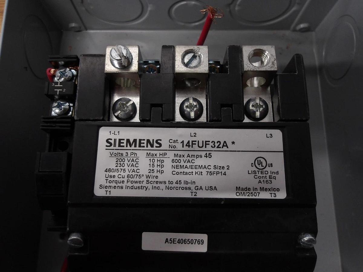 Used SIEMENS SIZE 2 MOTOR STARTER 14FUF32A, #121845G USED