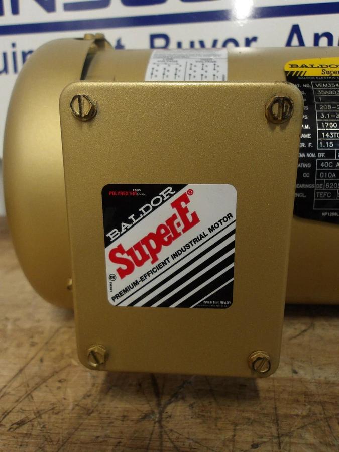 Used BALDOR RELIANCE 1 HP SUPER E MOTOR, FR 143TC, 1760 RPM, 208/230-460 V, #721128G