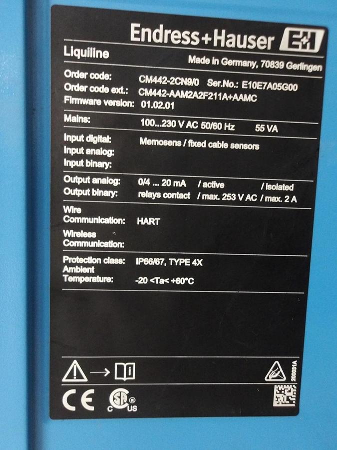 Used ENDRESS HAUSER CM442-2CN9/0 LIQUILINE FIELD CONTROLLER, #94832G USED