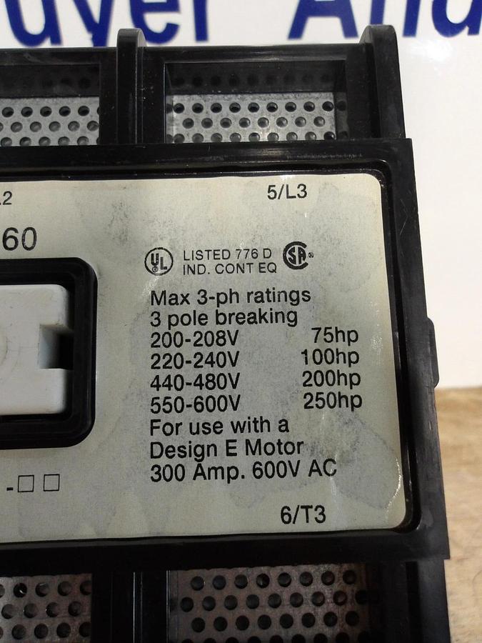 Used ABB EH260 MOTOR CONTACTOR, 300 AMP, 600 V, #521904G NEW