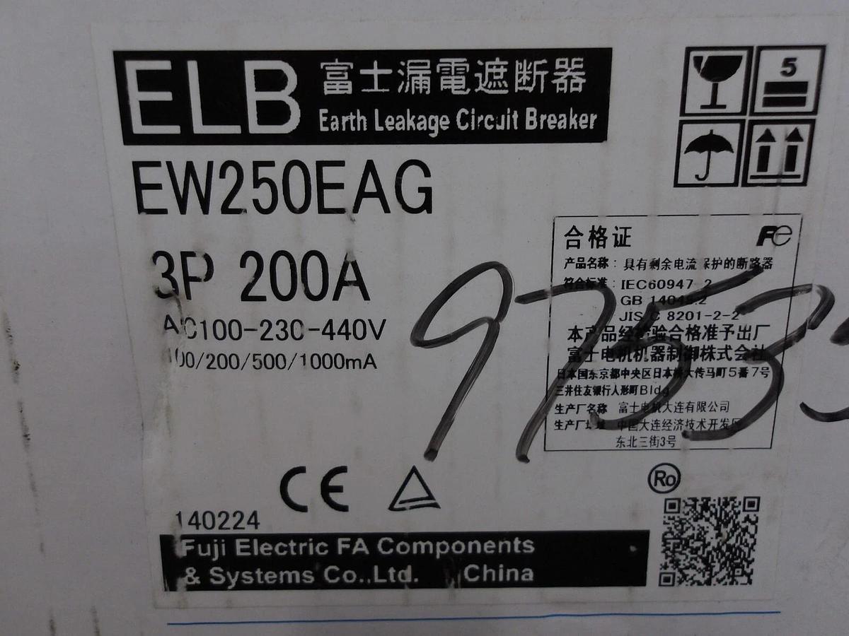 FUJI 200 AMP EARTH LEAKAGE BREAKER 100-230-440 V, #2241155G NIB
