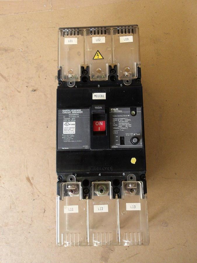 Used FUJI SG203BAUL150 EARTH LEAKAGE CIRCUIT BREAKER 150 AMP, #6181115G USED