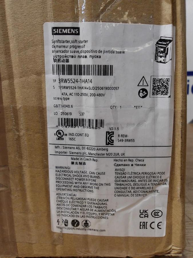 Used SIEMENS SIRIUS 3RW55 SOFT START, 10-30 HP, #1126150G NEW