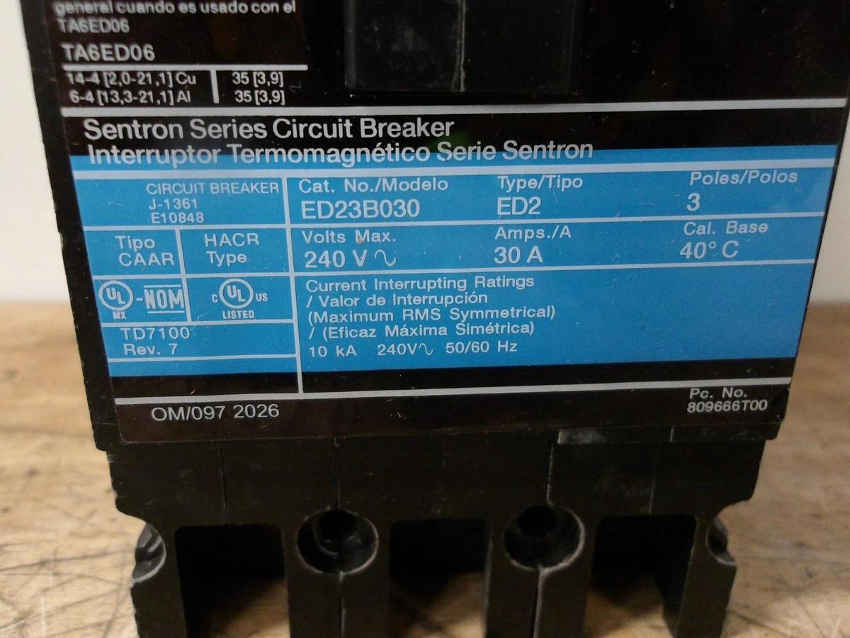 Used SIEMENS SENTRON 30 AMP BREAKER 240 V, #77119G NEW