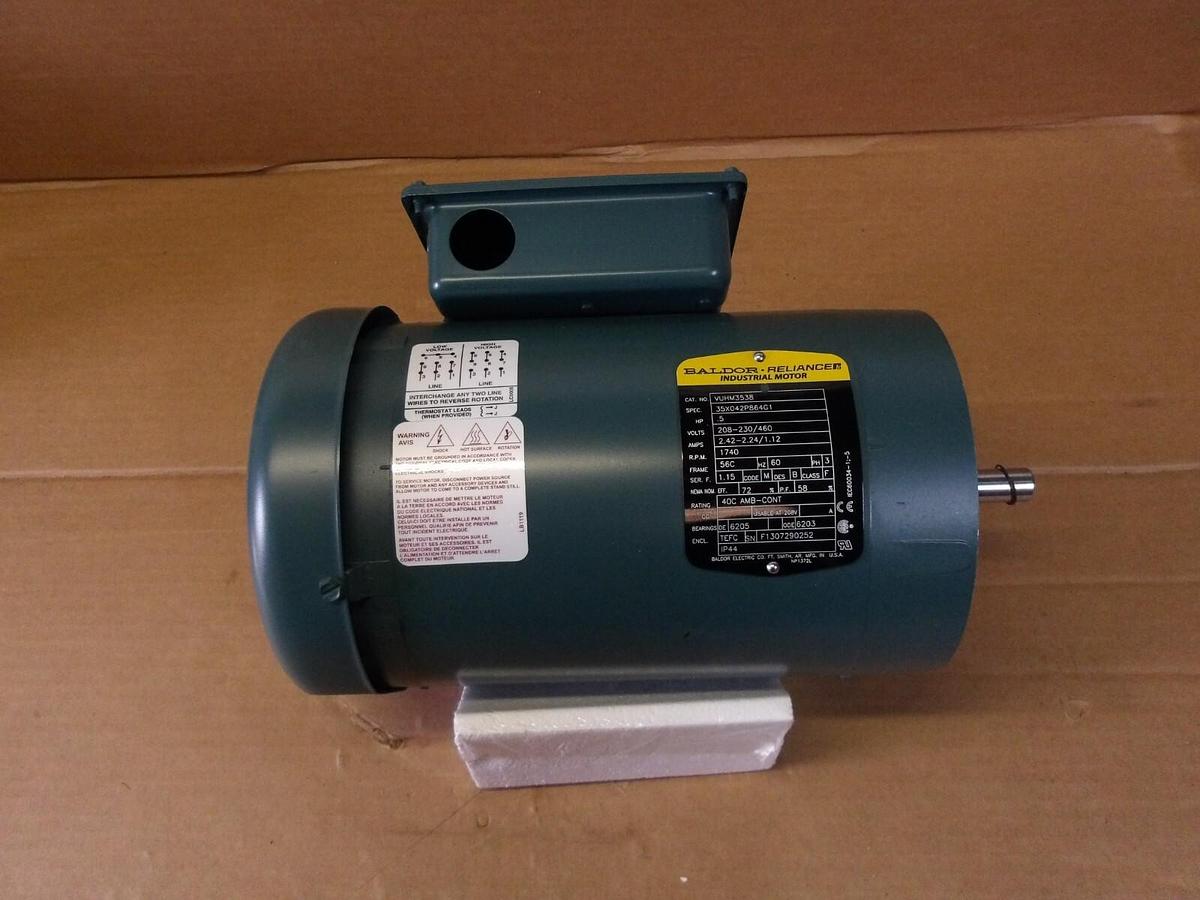 Used BALDOR RELIANCE .5 HP MOTOR, FR 56C, 1740 RPM, 208-230/460 V, #1016815G NEW