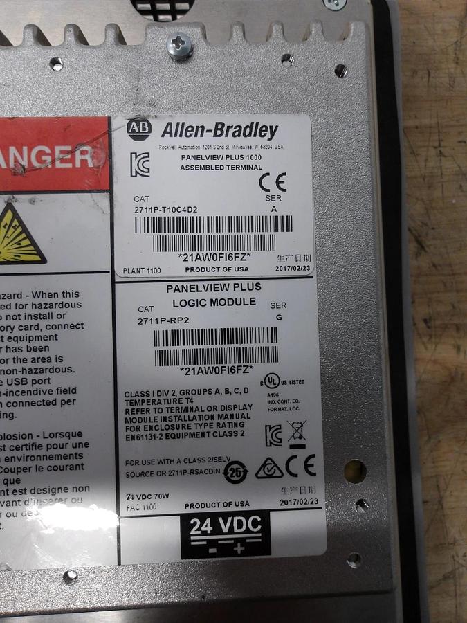 Used ALLEN BRADLEY 2711P-RDT10C PANELVIEW PLUS 1000, #56833G USED