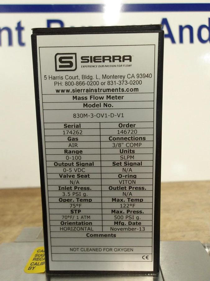 SIERRA 830M-3-OVI-D-V1 SIDETRAK 800 MASS FLOW CONTROLLER, #515932G NIB