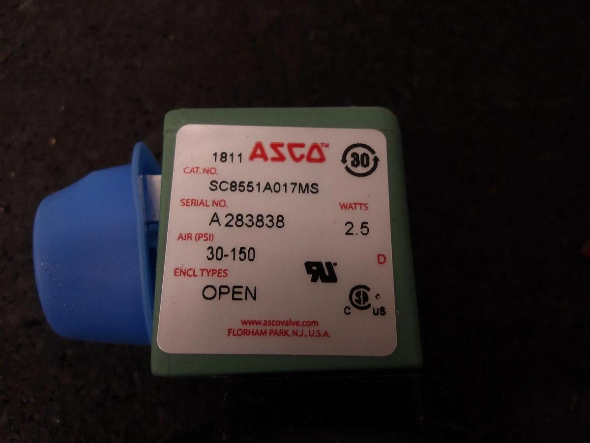 Used ASCO 8551A017MS SOLENOID VALVE, 120 V, #3251104G NEW