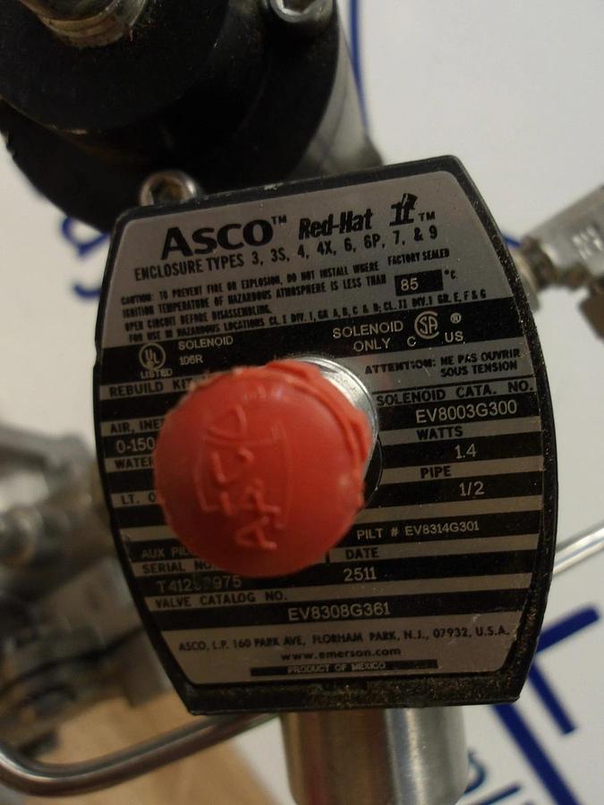 Used ASCO RED HAT S/S 3-WAY 1/2" SOLENOID VALVE EV8308G351, #61927G USED
