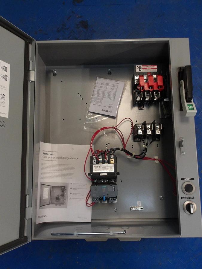 Used SIEMENS 87DUD6FC PUMP PANEL & SIZE 1 STARTER, #211903G NEW