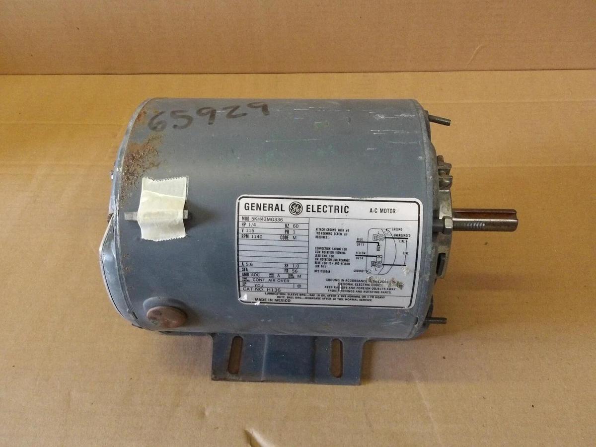 Used GENERAL ELECTRIC 1/4 HP AC MOTOR, FR 56, 1140 RPM, 115 V, PH 1, #1122915G NEW