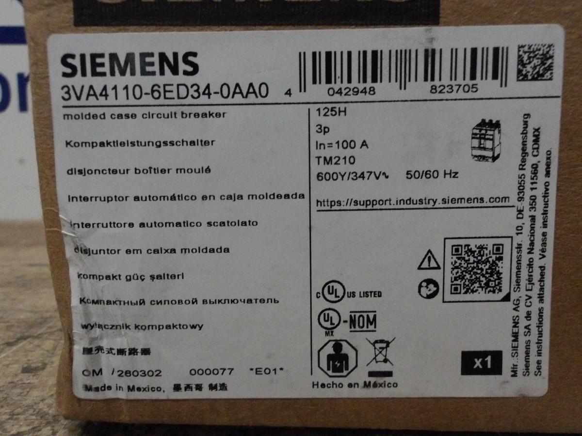 SIEMENS 125 AMP CIRCUIT BREAKER 240-480-600 V, #581017G NIB